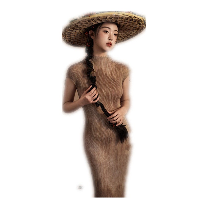 影楼新款新中式国风改良旗袍少女清冷高级感肖像写真艺术照连衣裙