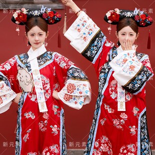 新款宫廷风清代红色印花格格服新中式清朝汉服女旅拍写真摄影服装