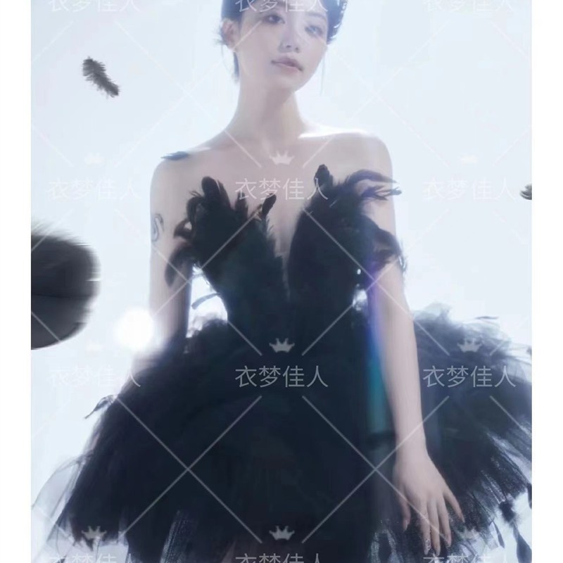 影楼新款黑天鹅暗黑系精灵少女主题写真摄影服装芭蕾舞蹈演出礼服