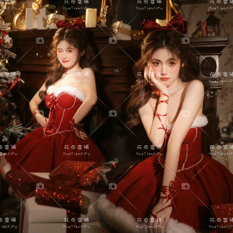 照相馆秋冬新款耶诞节主题服装芭比公主公主风新年写真艺术照洋装