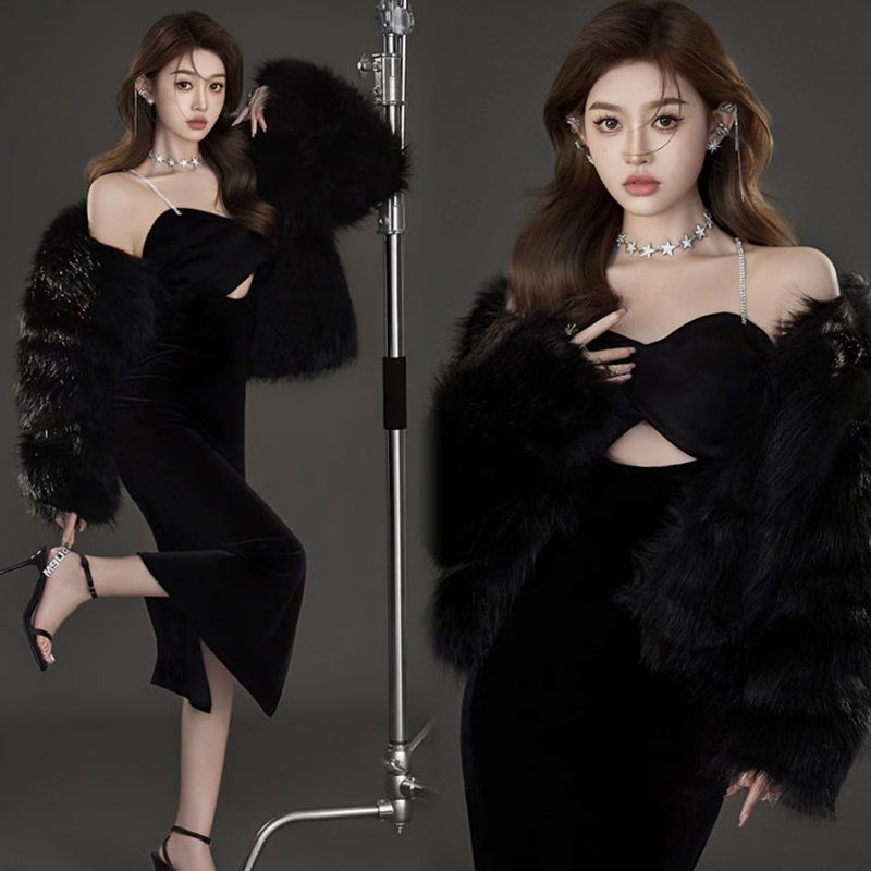 法式高级感简约纯欲风少女吊带裙影楼新款个人肖像艺术照摄影服装