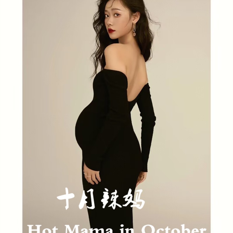 黑色性感露背孕妇连衣裙 专为孕妇拍照设计 写真艺术照专用