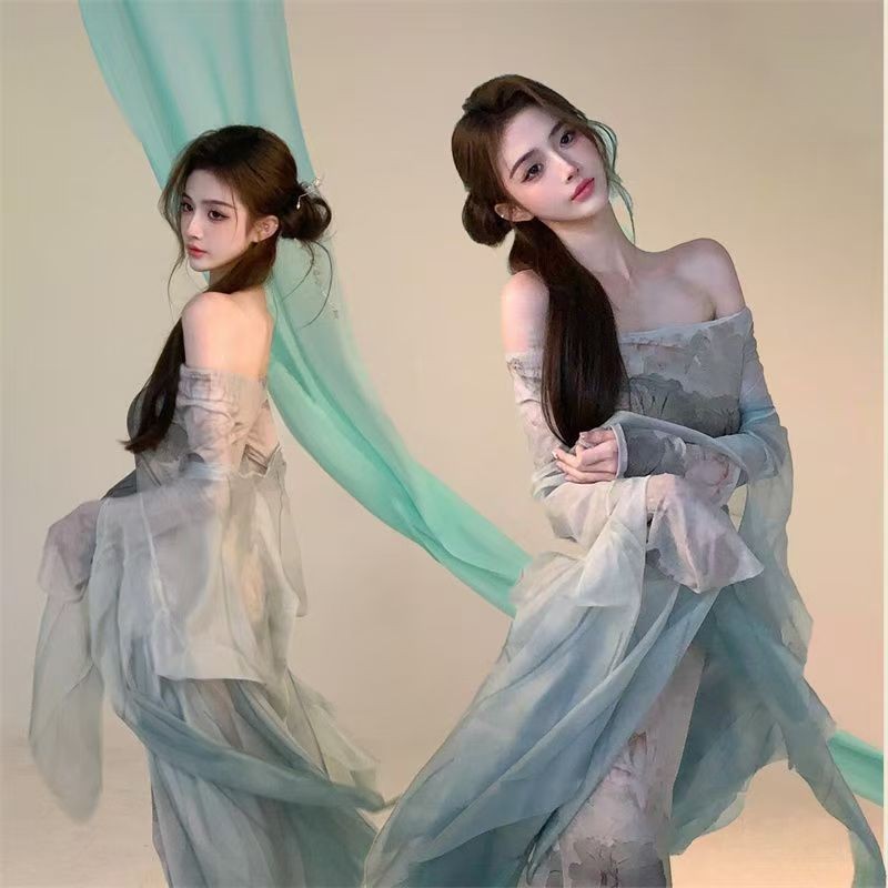 影楼新款古典舞纱衣拍照飘逸汉服婚纱服装中国礼服练功套装摄影服