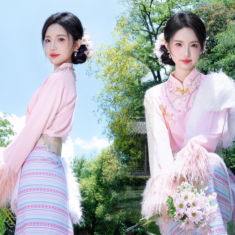 藏服新款小清新少女藏袍民族风特色云南丽江少女旅拍写真拍照衣服