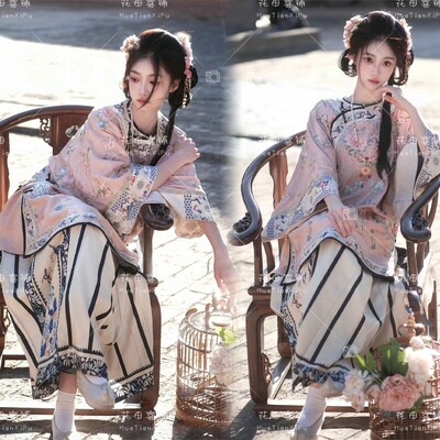 清代少奶奶宫廷装晚清汉服旅拍写真 格格风格民族舞台服装新款