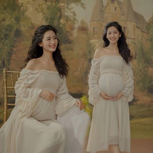 24影楼主题孕妇拍照服装新款法式复古油画希腊女神梦幻抹胸裙服装