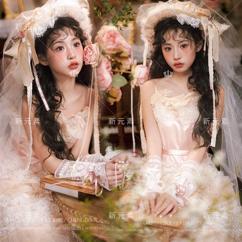 影楼法式复古宫廷蕾丝礼服网纱蓬蓬裙氛围感油画少女摄影写真服装