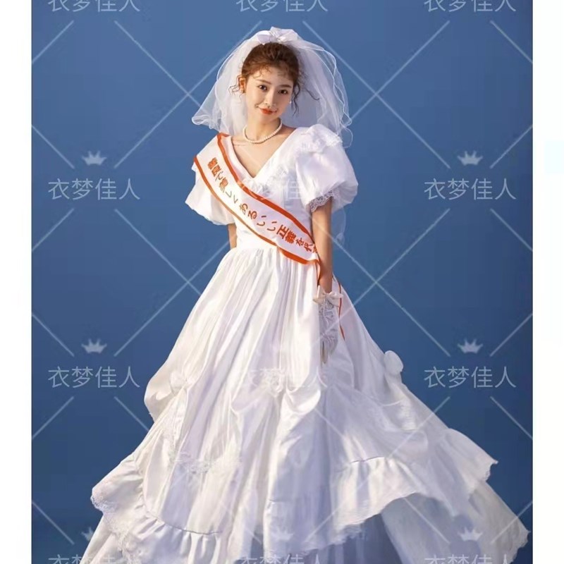 复古婚纱昭和风日系少女生日礼服拍照照相馆主题艺术照个人写真服