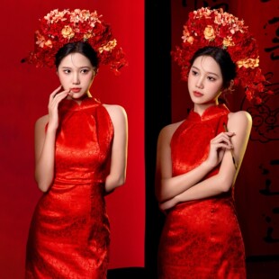 影楼气质清冷感V领蕾丝印花连衣裙女早春新款 温柔风收腰仙女长裙