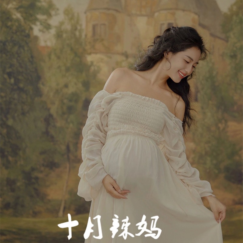 影楼孕妇拍照衣服复古法式油画风褶皱孕妇照服装连衣裙希腊女神风