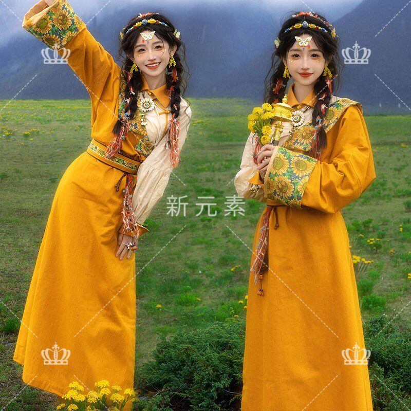 新款藏式女藏袍服装云南丽江西藏旅拍民族风草原花海拍照写真服装
