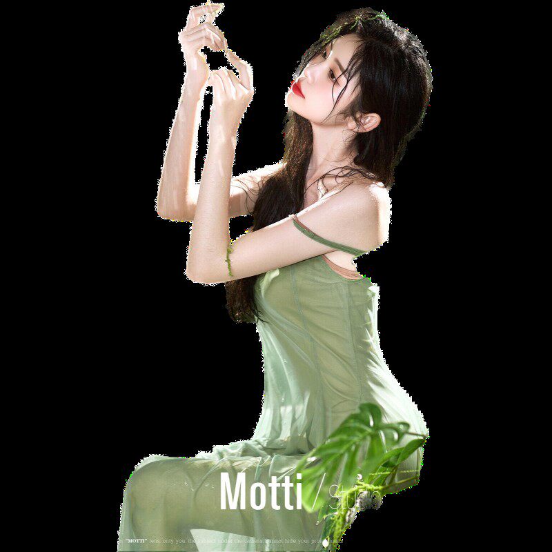 影楼新款小清新森系清冷高级纯欲风绿色吊带裙肖像艺术照舞台摄影