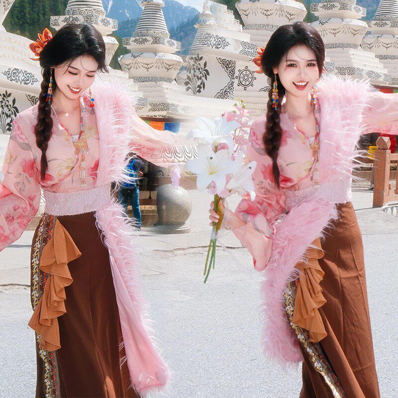 新款藏袍藏族服装云南网红西藏旅拍爆款写真套装少女摄影藏服民族