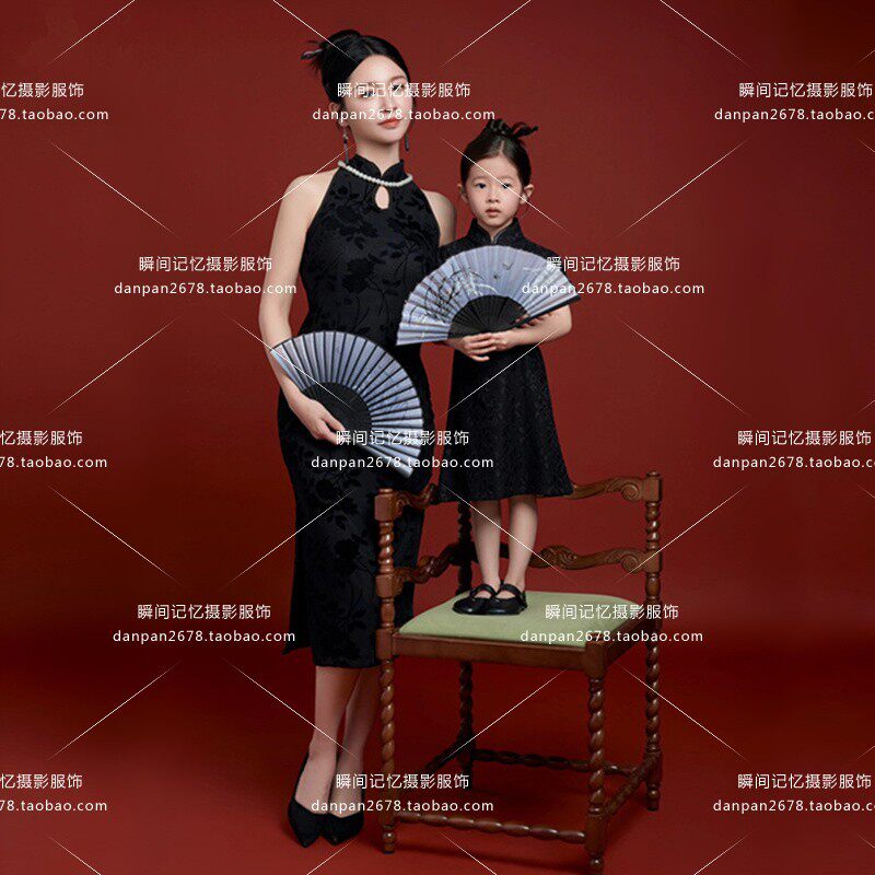 影楼一家三口拍照亲子装全家套装新中式旗袍证件照母女拍摄服装
