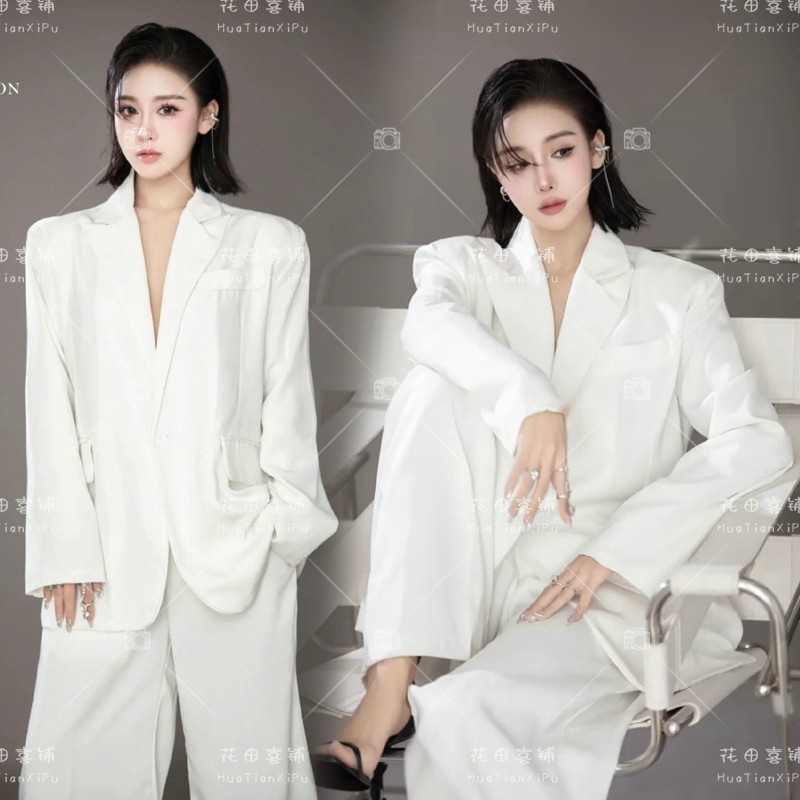 新款白色西装写真闺蜜女神个性形象照影楼主题服装韩杂摄影艺术照