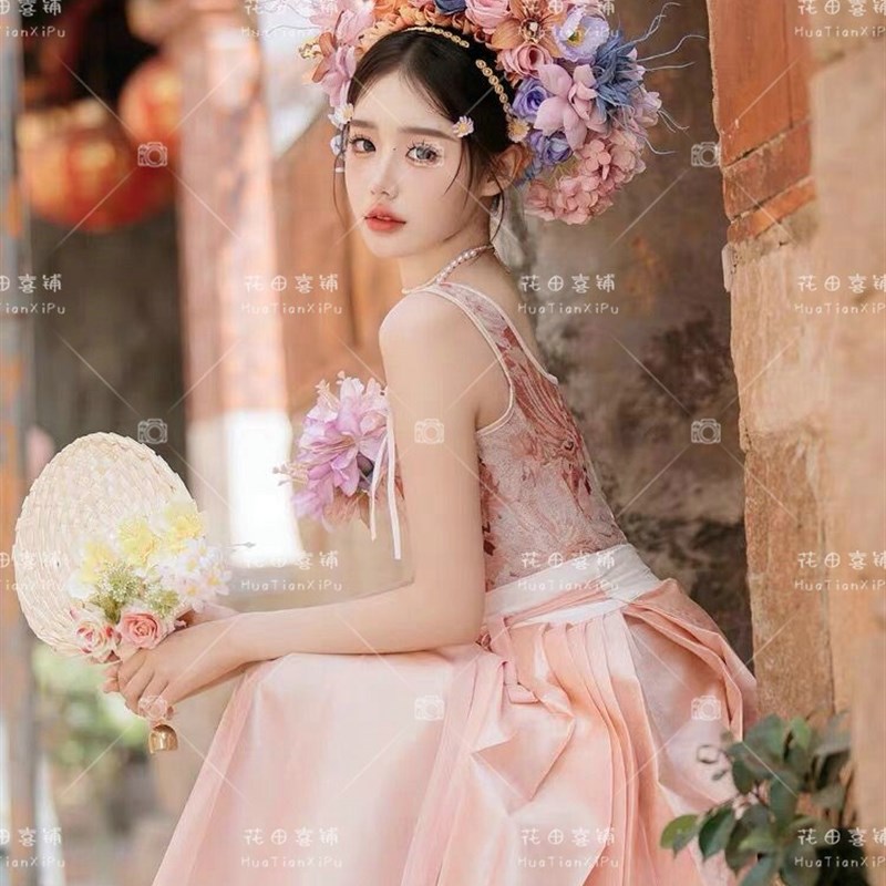 泉州簪花女粉色服装泉州簪花浔埔女抹胸马面裙套装旅拍写真爆款新