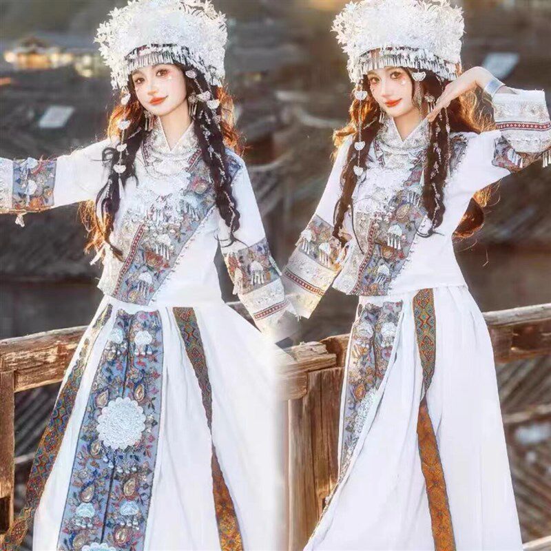 新款苗疆少女简约新款白色小清新苗族服装土家族民族凤凰苗寨旅拍