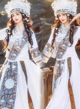 新款苗疆少女简约新款白色小清新苗族服装土家族民族凤凰苗寨旅拍