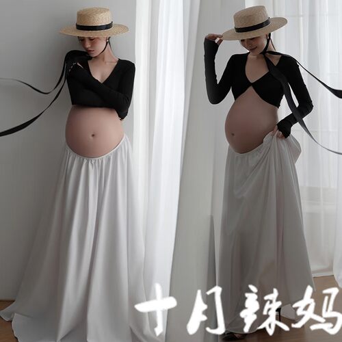 照相馆新款孕妇拍照服装法式时尚简约风居家孕妈咪大肚室内摄影服
