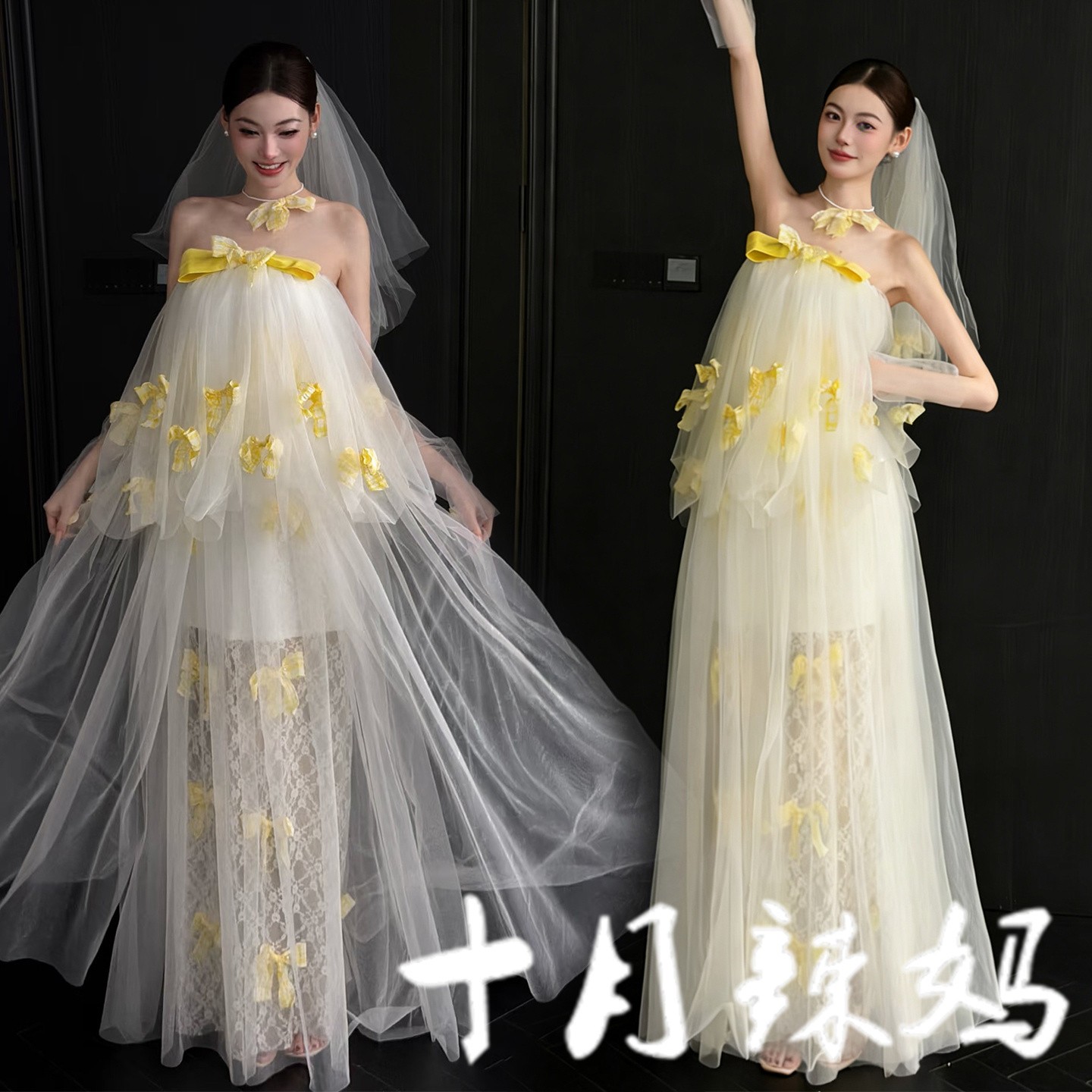 影楼新款孕妇拍照写真轻婚纱法式高级感甜美风孕妈咪艺术照网纱裙