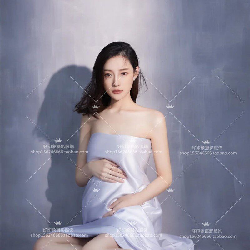 新款时尚孕妇写真服装裙影楼拍照大气缎面仙气白布料妈咪摄影主题