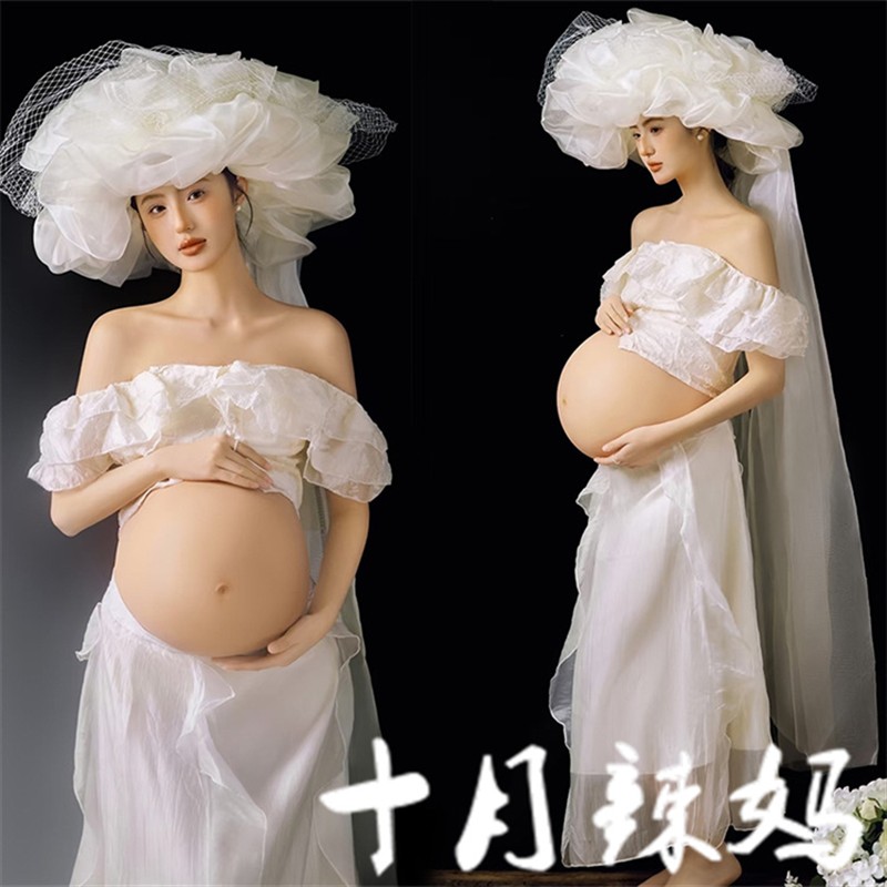 影楼新款孕妇照服装法式油画风主题蕾丝荷叶边纯欲风孕妈咪摄影服