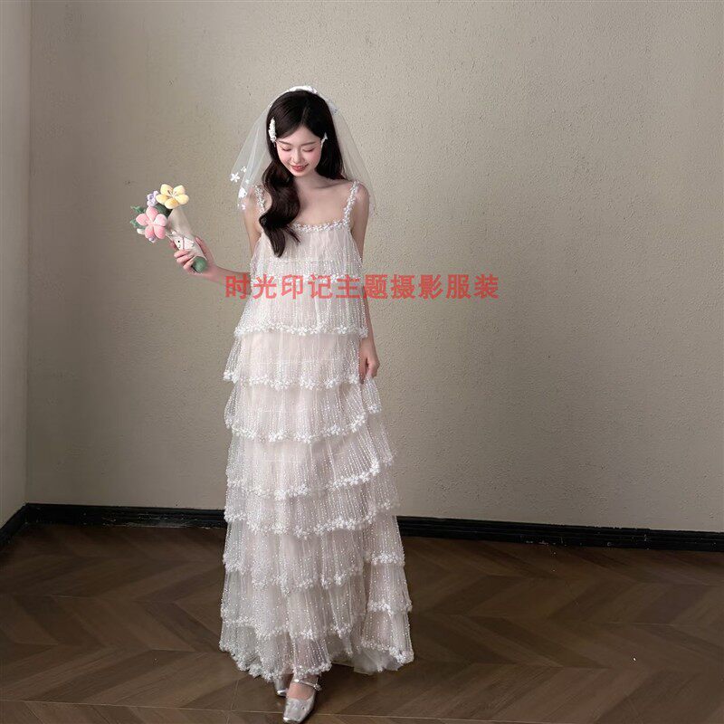 轻婚纱女2026新款吊带亮片超仙绝美蛋糕裙气质森系订婚晨袍礼服裙