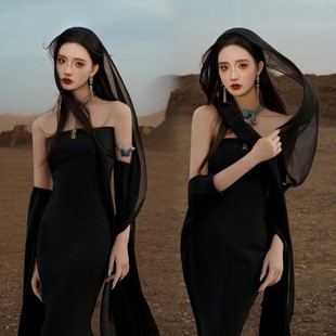 新款沙漠敦煌飞天黑色鬼刀风铃北漠公主异域风情旅拍摄影写真服装