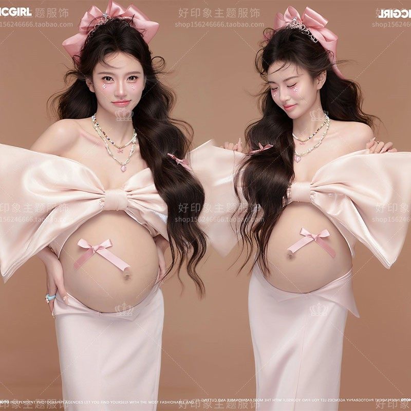 新款影楼孕妇照摄影服装写真时尚可爱粉色蝴蝶结仙气孕妈咪摄影服,男装,其他民族服装,淘宝优惠券,粉丝福利购,淘宝优惠卷