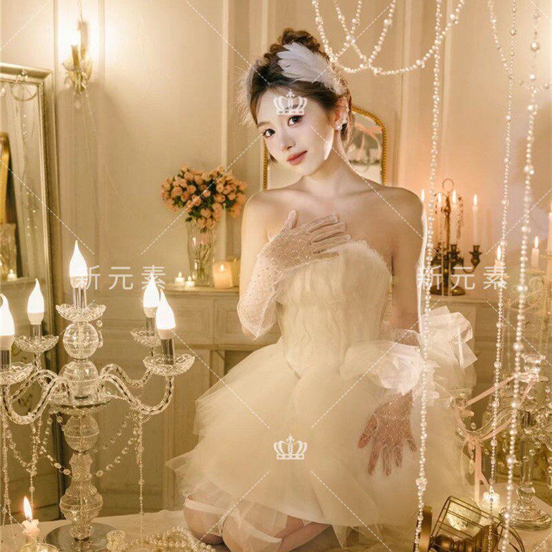 影楼主题精灵芭蕾少女法式梦幻纯欲风白色羽毛裙私房艺术照摄影服