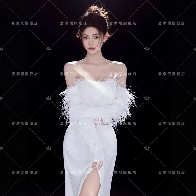 影楼拍照服装法式财阀千金羽毛两件套高级感光影情绪肖像摄影服装
