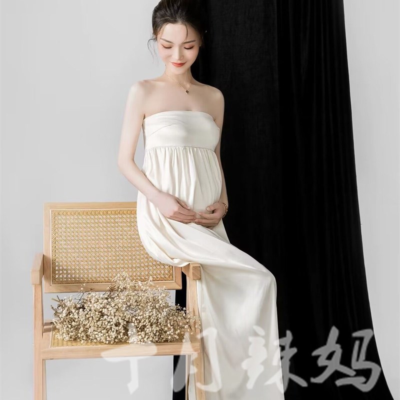 影楼新款孕妇照衣服时尚唯美小清新抹胸礼服孕妈大肚拍照摄影服装