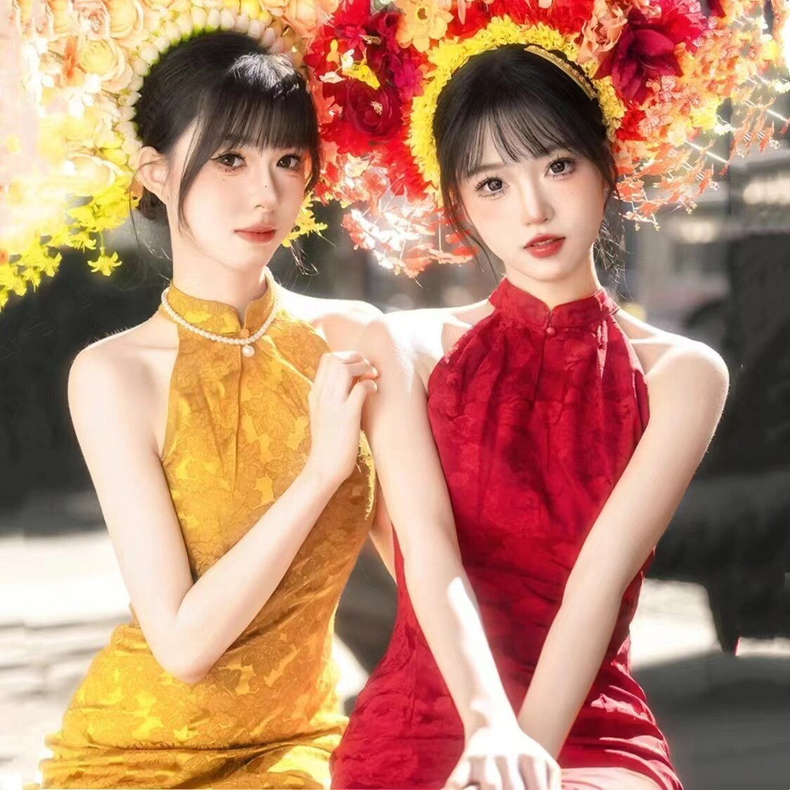 泉州浔埔女簪花旅拍闺蜜写真服装复古旗袍民族风外景拍照摄影服