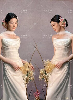 影楼新款新中式复古清冷感少女连衣裙肖像主题写真氛围感摄影服装