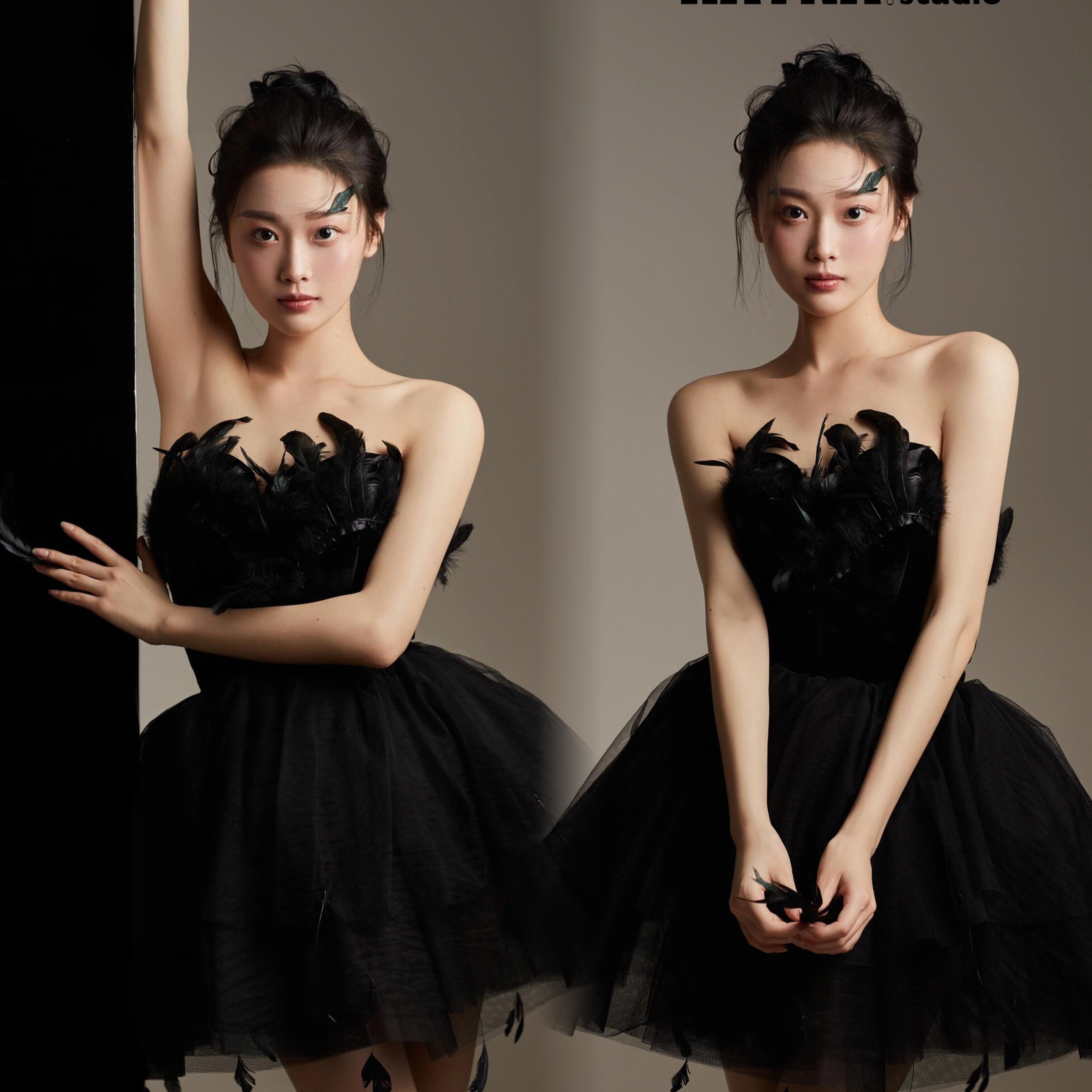 影楼新款黑天鹅暗黑精灵系少女杂志封面主题写真芭蕾舞蹈演出礼服