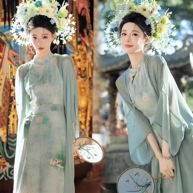 影楼簪花主题拍照服装清冷中式复古旗袍摄影个人艺术照写真礼服裙,男装,其他民族服装,淘宝优惠券,粉丝福利购,淘宝优惠卷