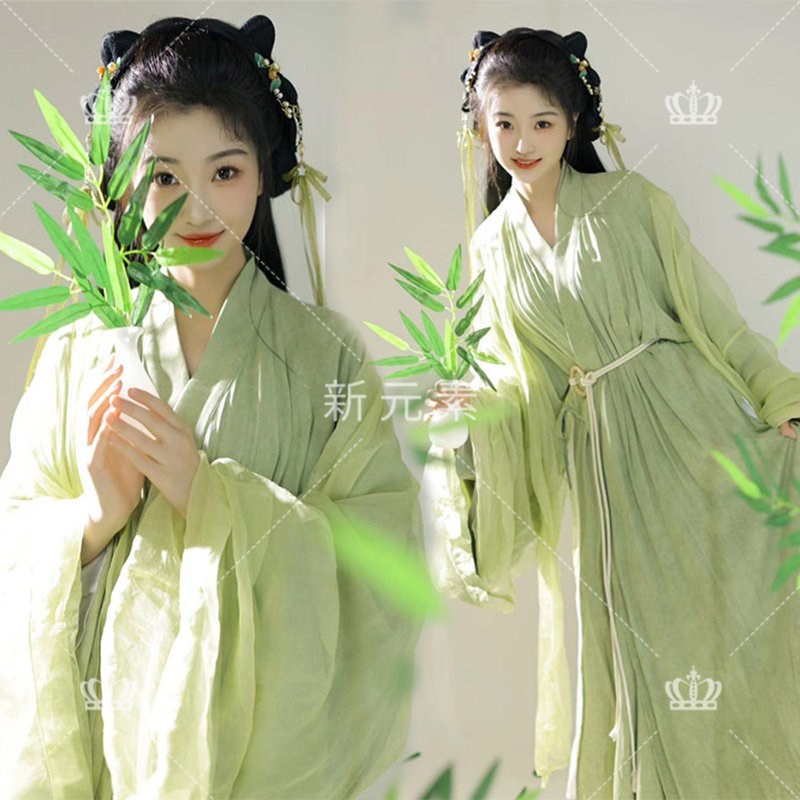 新中式汉服女成人改良刺绣雪纺连衣裙汉元素古风飘逸中长裙夏季