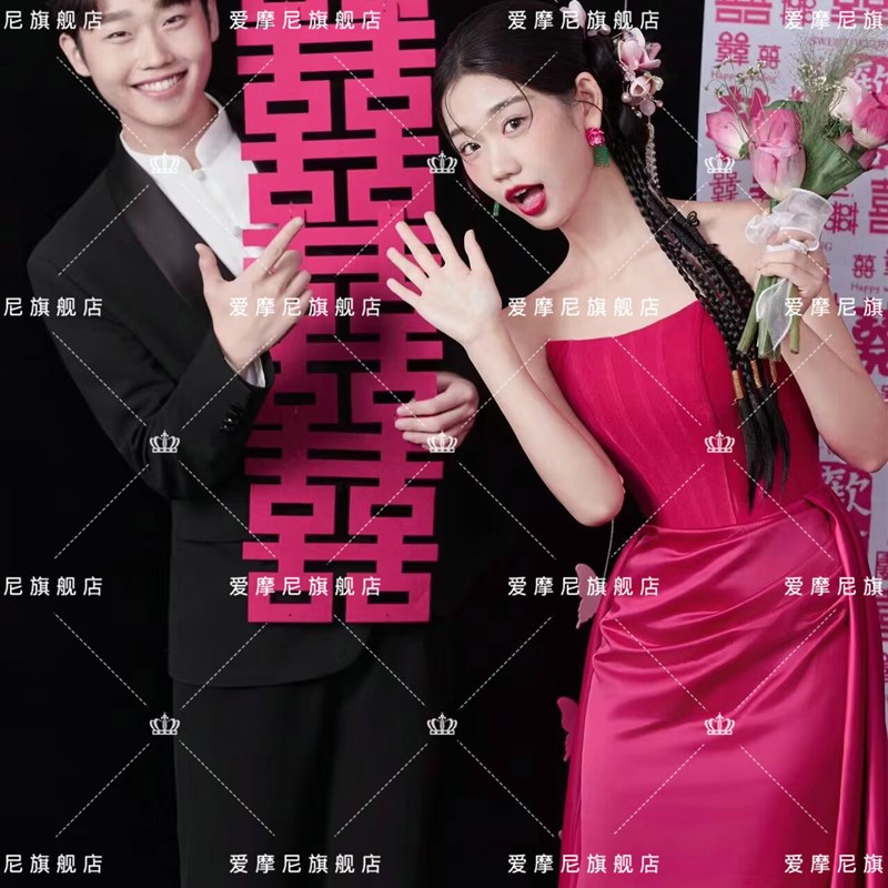 照相馆主题新款法式复古喜嫁风情侣摄影婚纱服装新娘敬酒服晨袍服