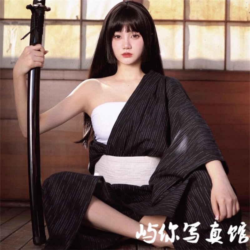 新款和服浴衣女日式传统四季改良黑色系霸气和风服装日本和服套装