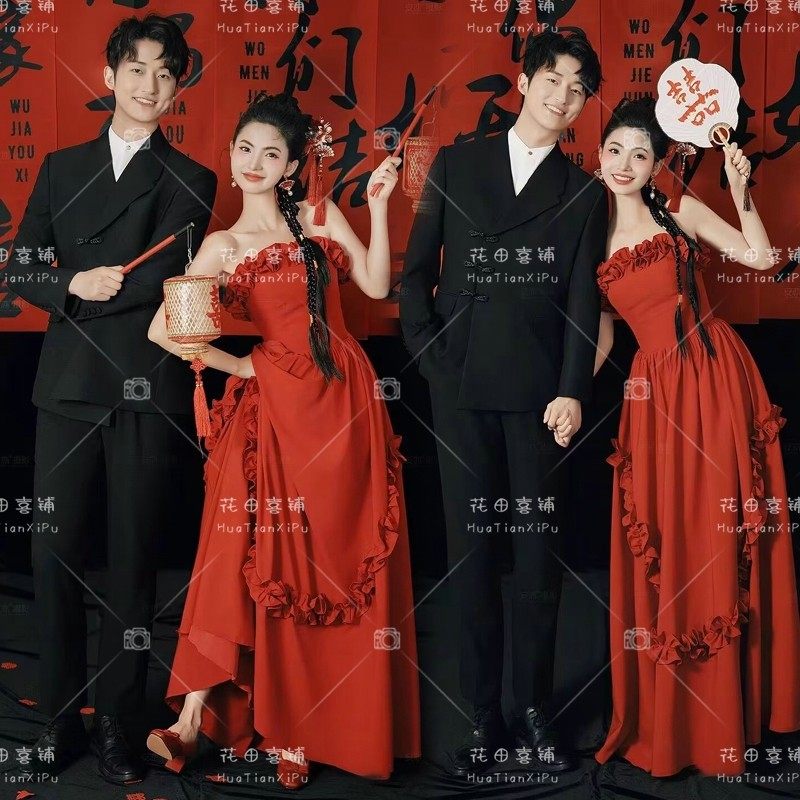 影楼新款拍照主题写真服新装中式红色复古轻婚纱礼服新娘敬酒服,男装,其他民族服装,淘宝优惠券,粉丝福利购,淘宝优惠卷