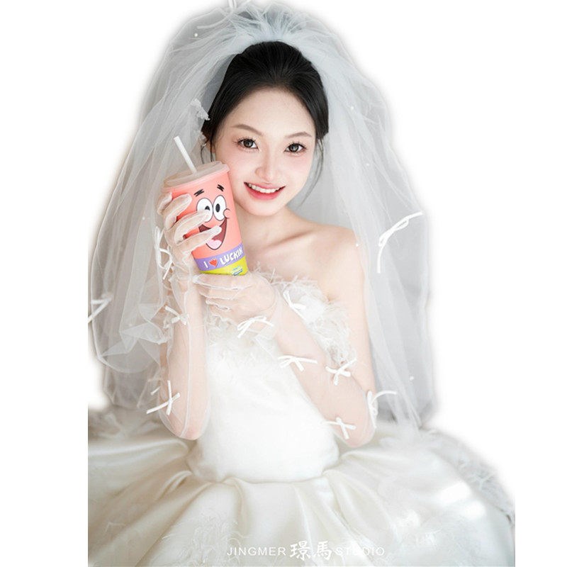 新款影楼法式轻婚纱新娘订婚礼服裙白色蓬蓬抹胸裙写真艺术照服装