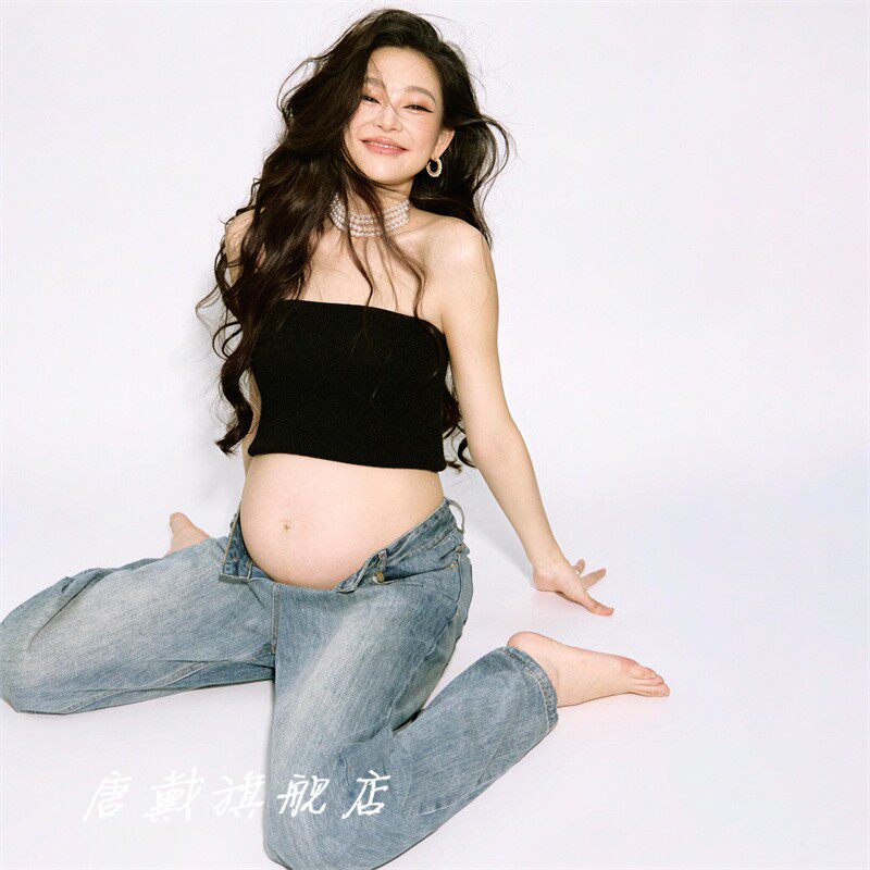 影楼新款孕妇照服装个性时尚牛仔孕妈妈大肚艺术照写真摄影服装