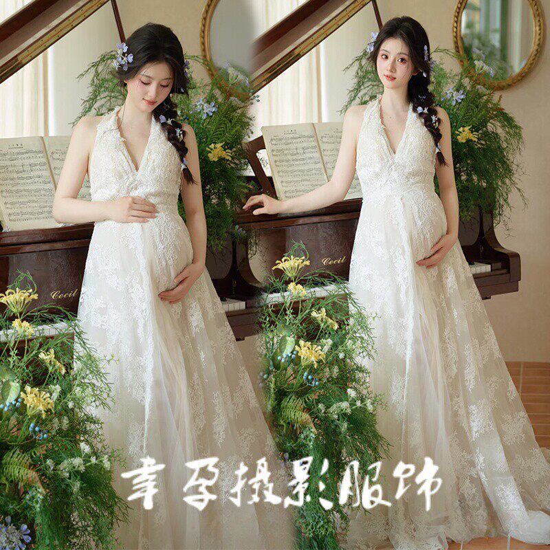 孕妇照服装照相馆主题森系小清新孕妈咪大肚艺术摄影拍照挂颈礼服