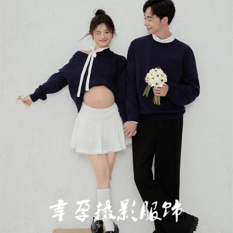 孕妇照服装影楼新款可爱情侣套装韩系小清新甜美孕妈咪大肚照写真