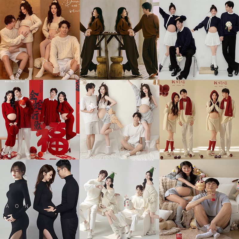 孕妇照服装情侣新年主题影楼唯美风秋冬氛围感孕妈咪大肚照摄影服