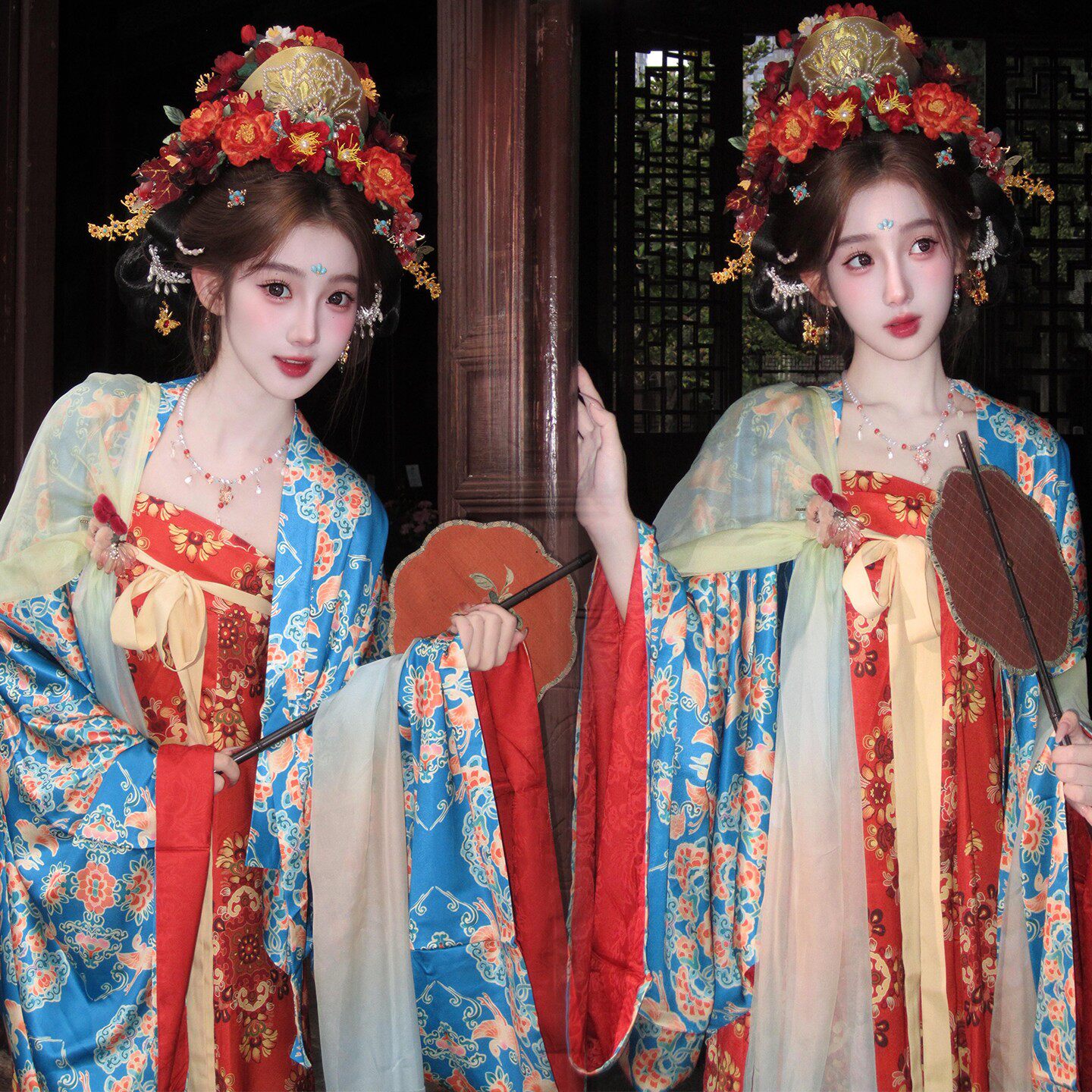 影楼新款古风汉服女繁花齐胸古装外景写真拍照杨贵妃唐风摄影服装
