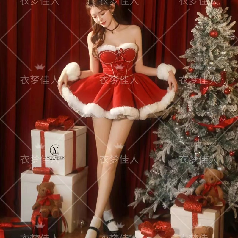 影楼秋冬新款圣诞节主题服装芭比公主公主风新年写真艺术照连衣裙