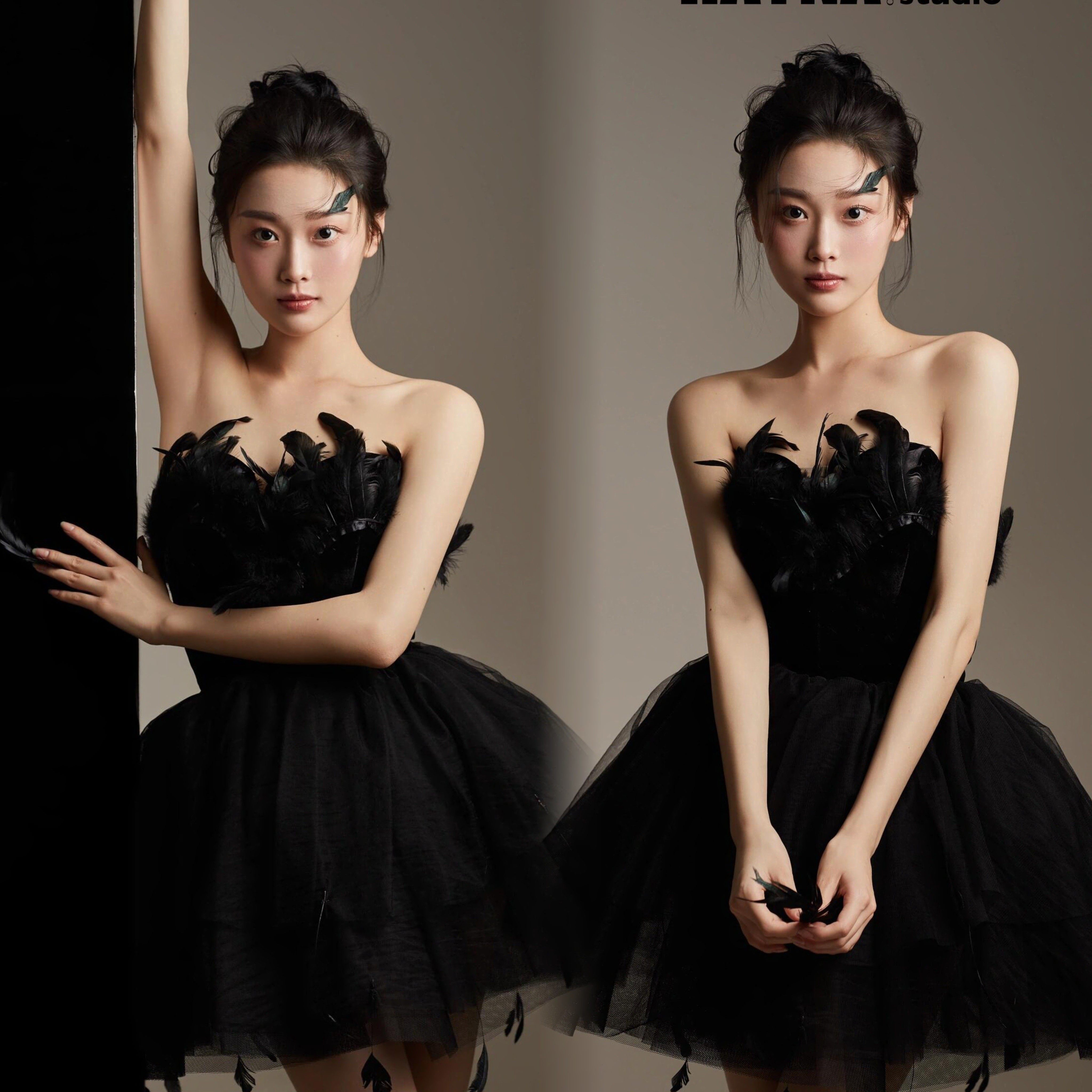 影楼新款黑天鹅暗黑精灵系少女杂志封面主题写真芭蕾舞蹈演出礼服