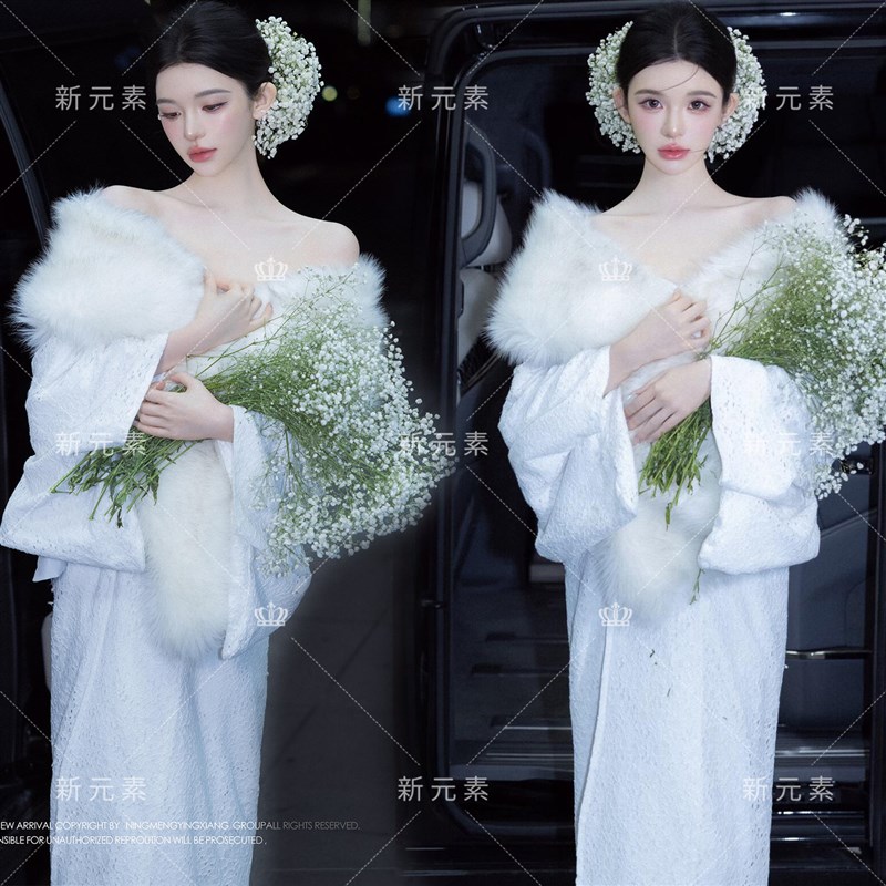 影楼新款个人拍照气质清冷感连衣裙白色清新蕾丝和服摄影写真服装