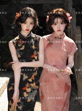 听楼新款闺蜜甜美国风复古新中式旗袍氛围感禅意唯美写真摄影服装